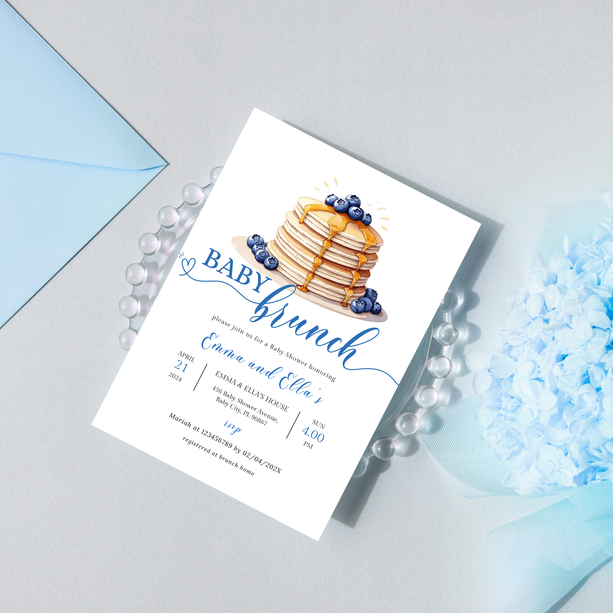 Baby Brunch Shower Invitation - Blueberry