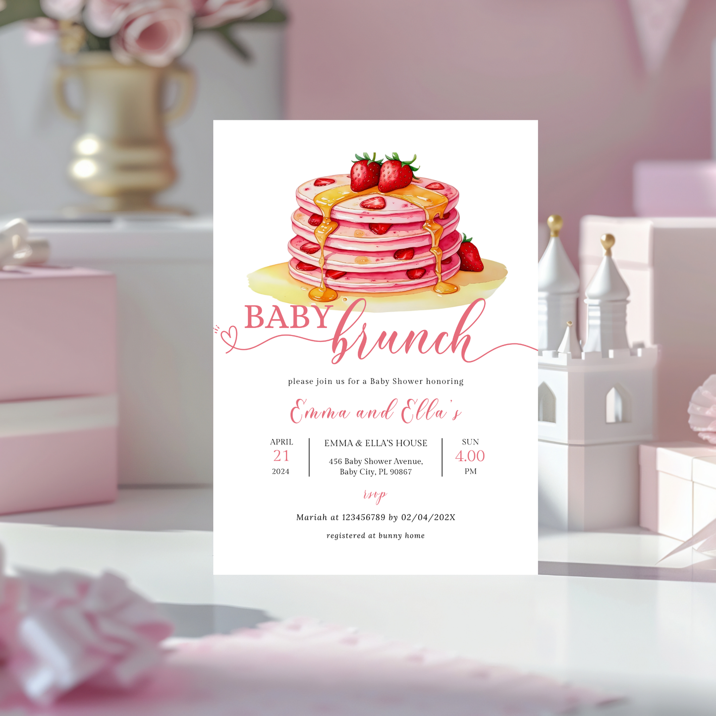Baby Brunch Shower Invitation - Strawberry