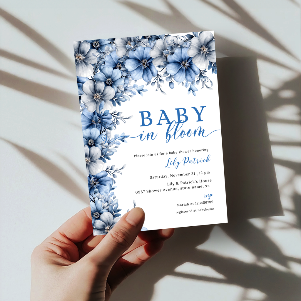 Baby in Bloom Invitation - Blue