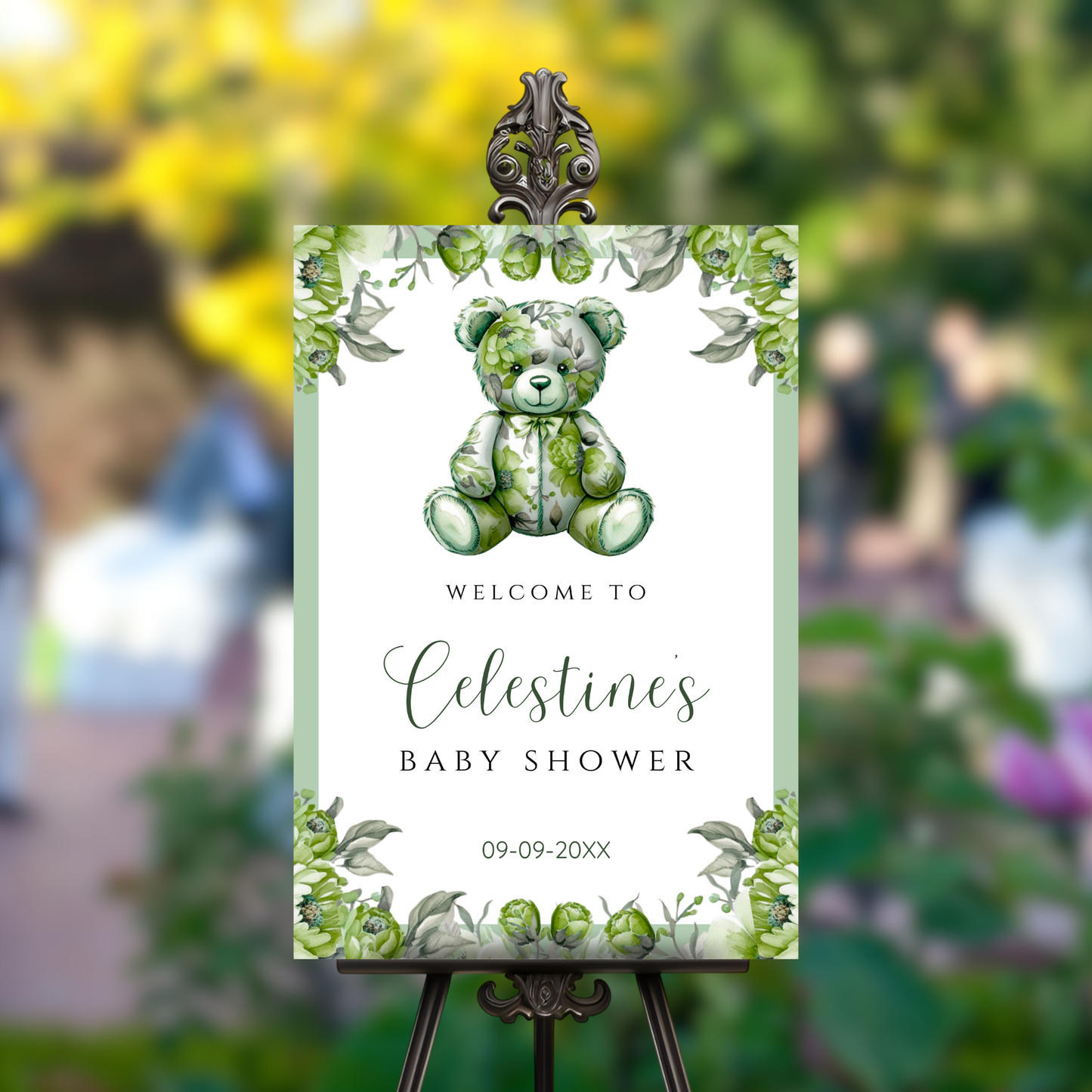 Baby in Bloom Welcome Sign Template - Green