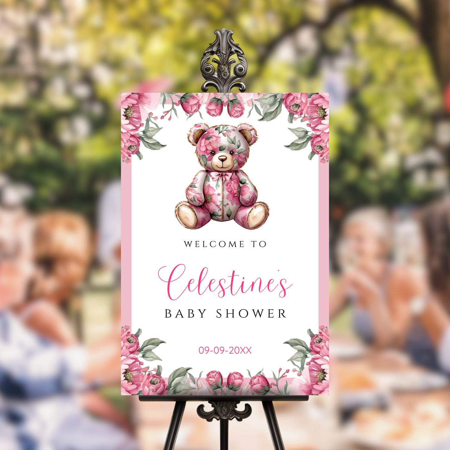 Baby in Bloom Welcome Sign Template - Pink