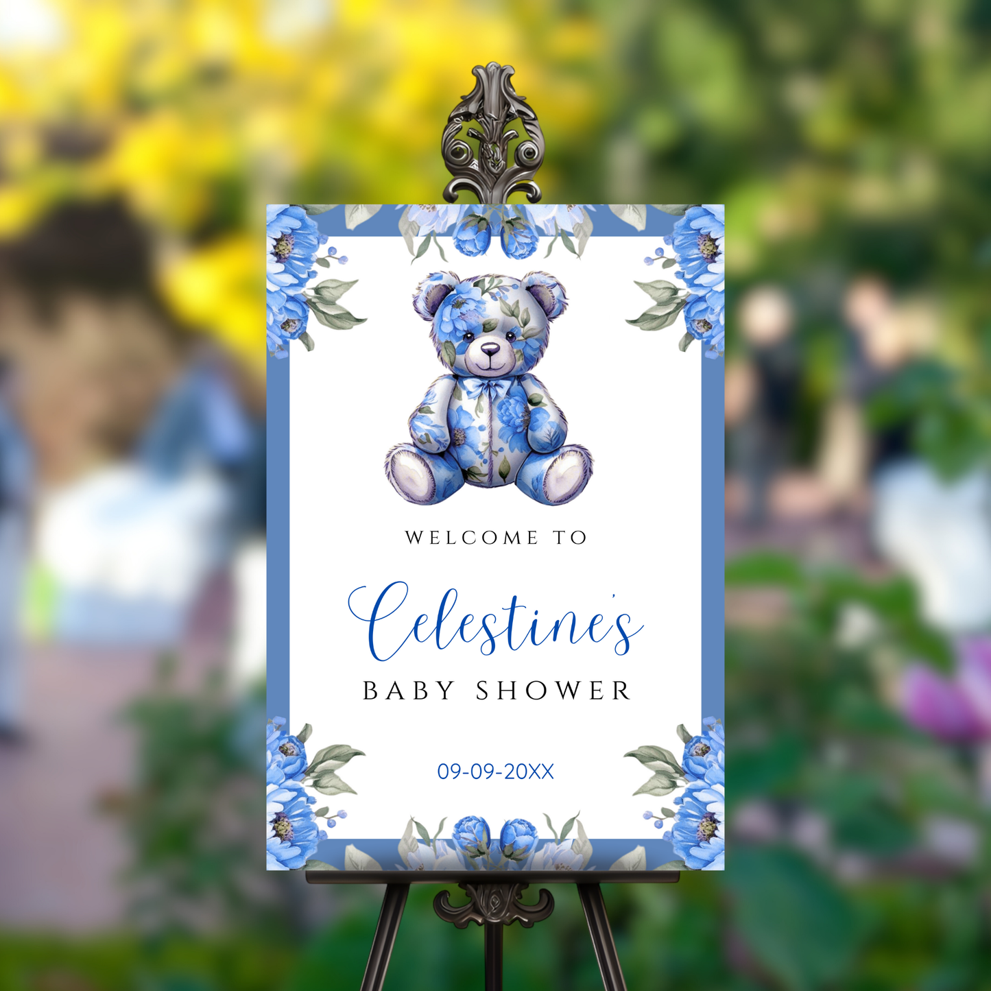 Baby in Bloom Welcome Sign Template - Blue