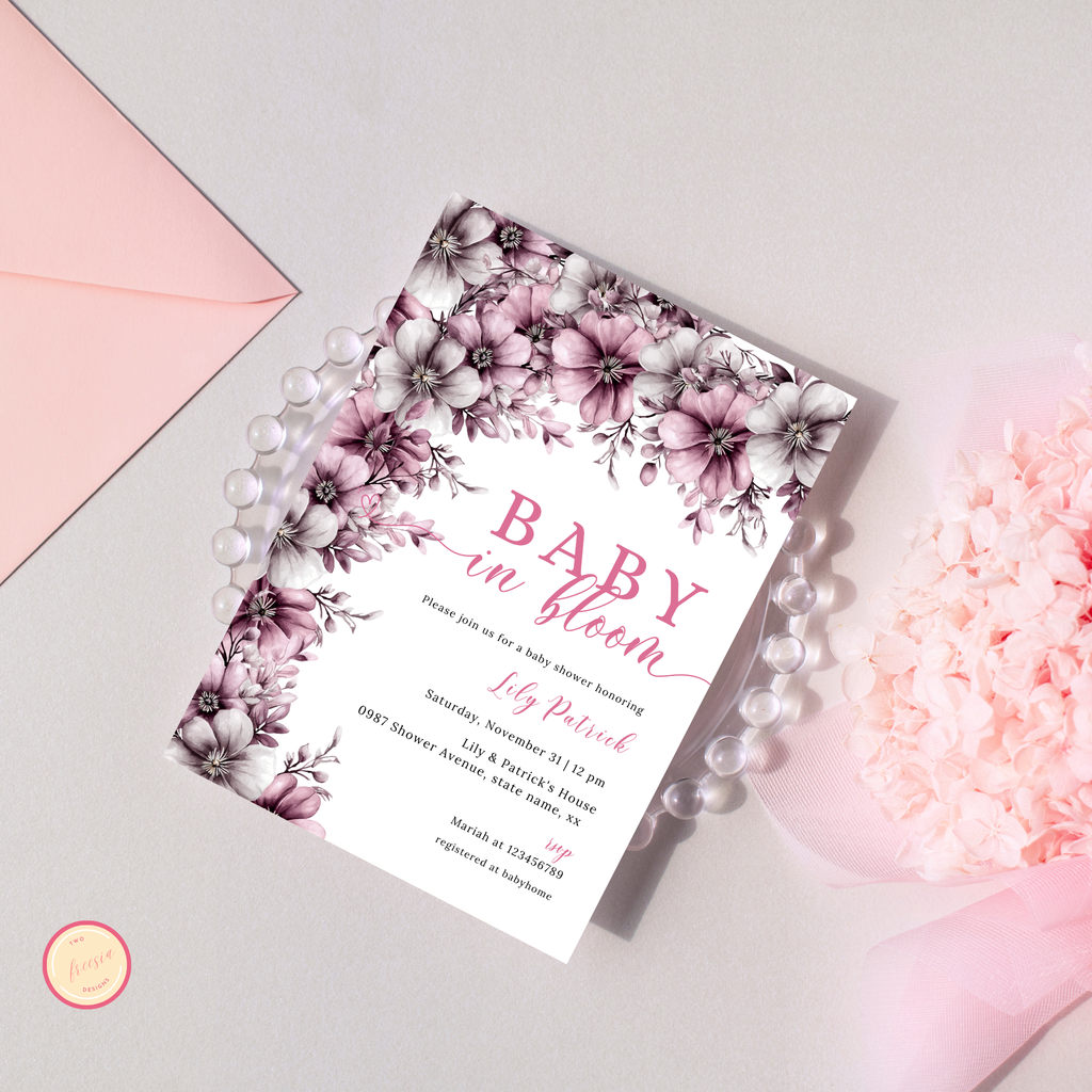 Baby in Bloom Invitation - Pink