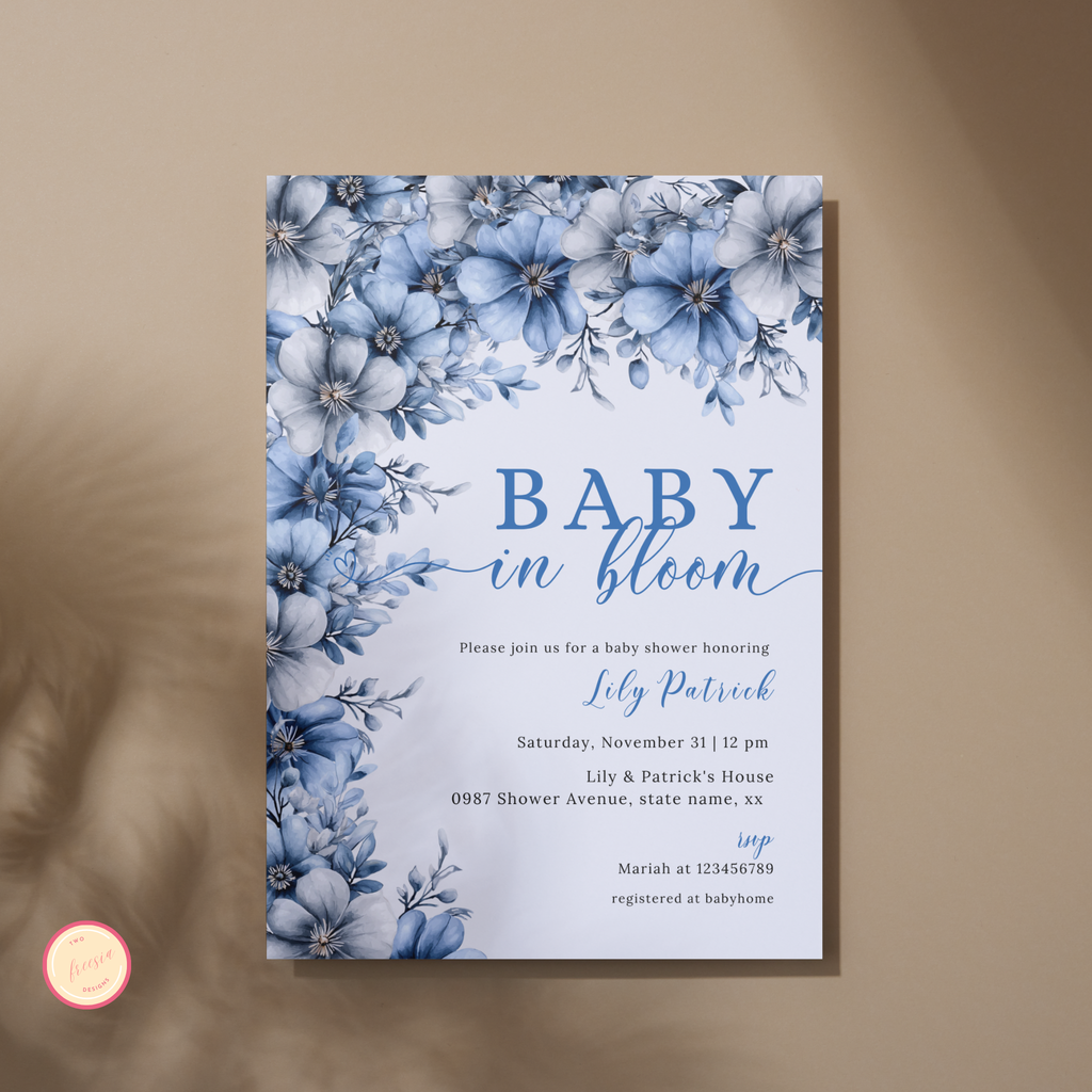 Baby in Bloom Invitation - Blue