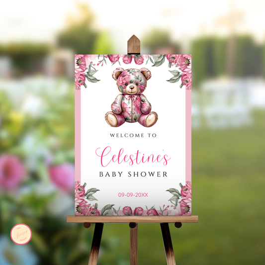 Baby in Bloom Welcome Sign Template - Pink