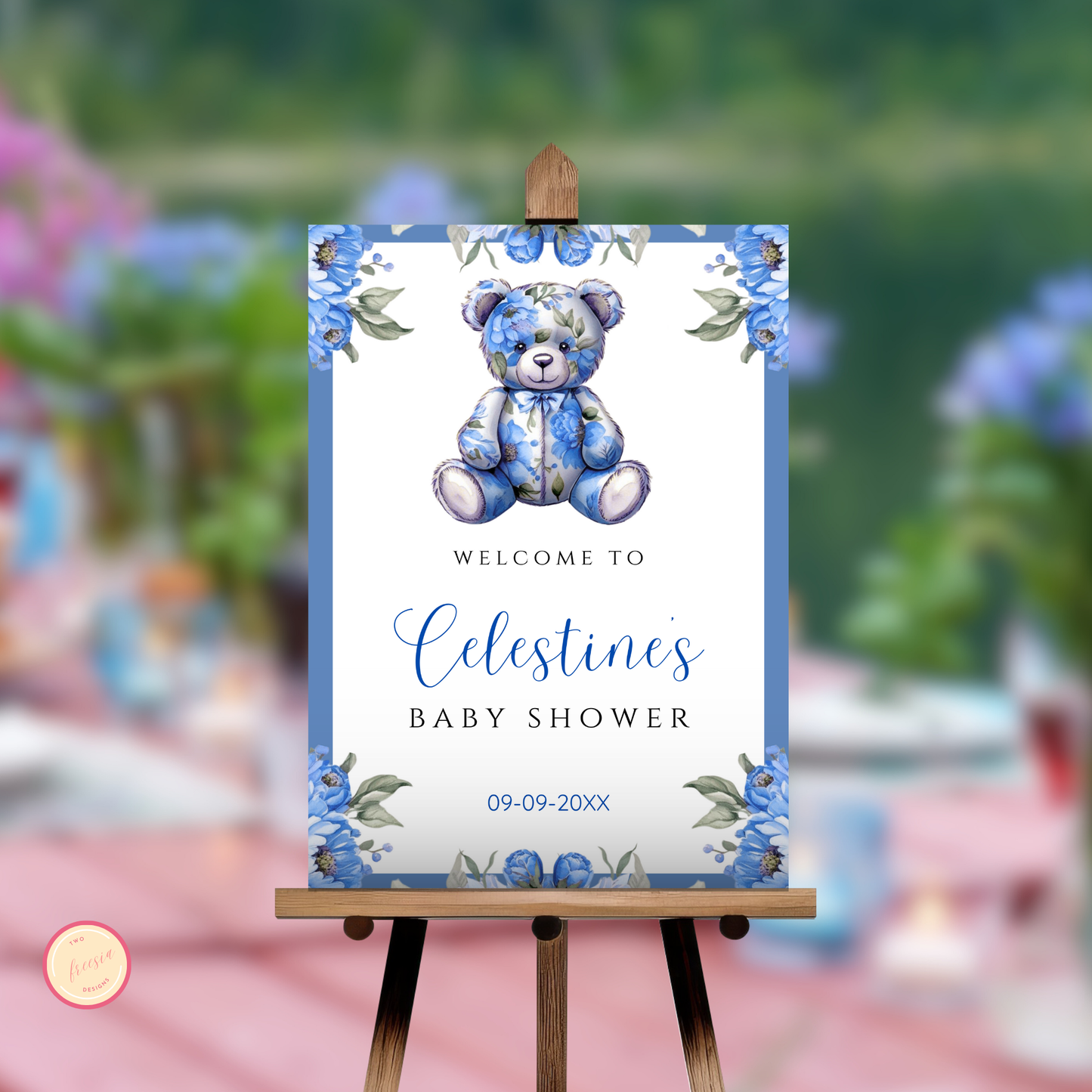 Baby in Bloom Welcome Sign Template - Blue
