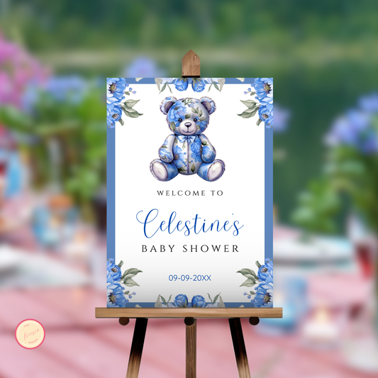 Baby in Bloom Welcome Sign Template - Blue