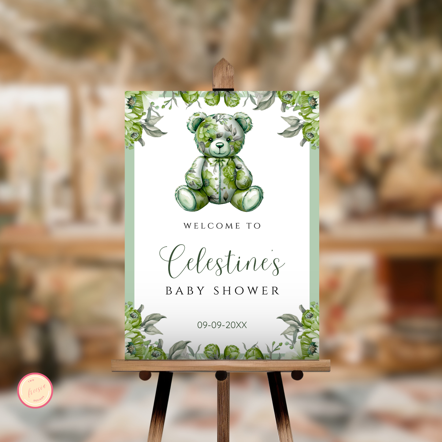 Baby in Bloom Welcome Sign Template - Green