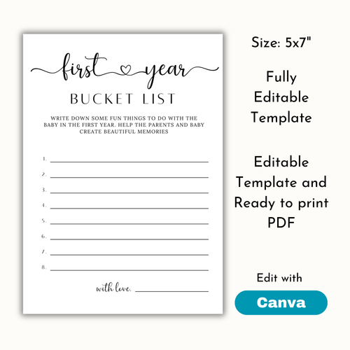 Baby Bucket List Game Template
