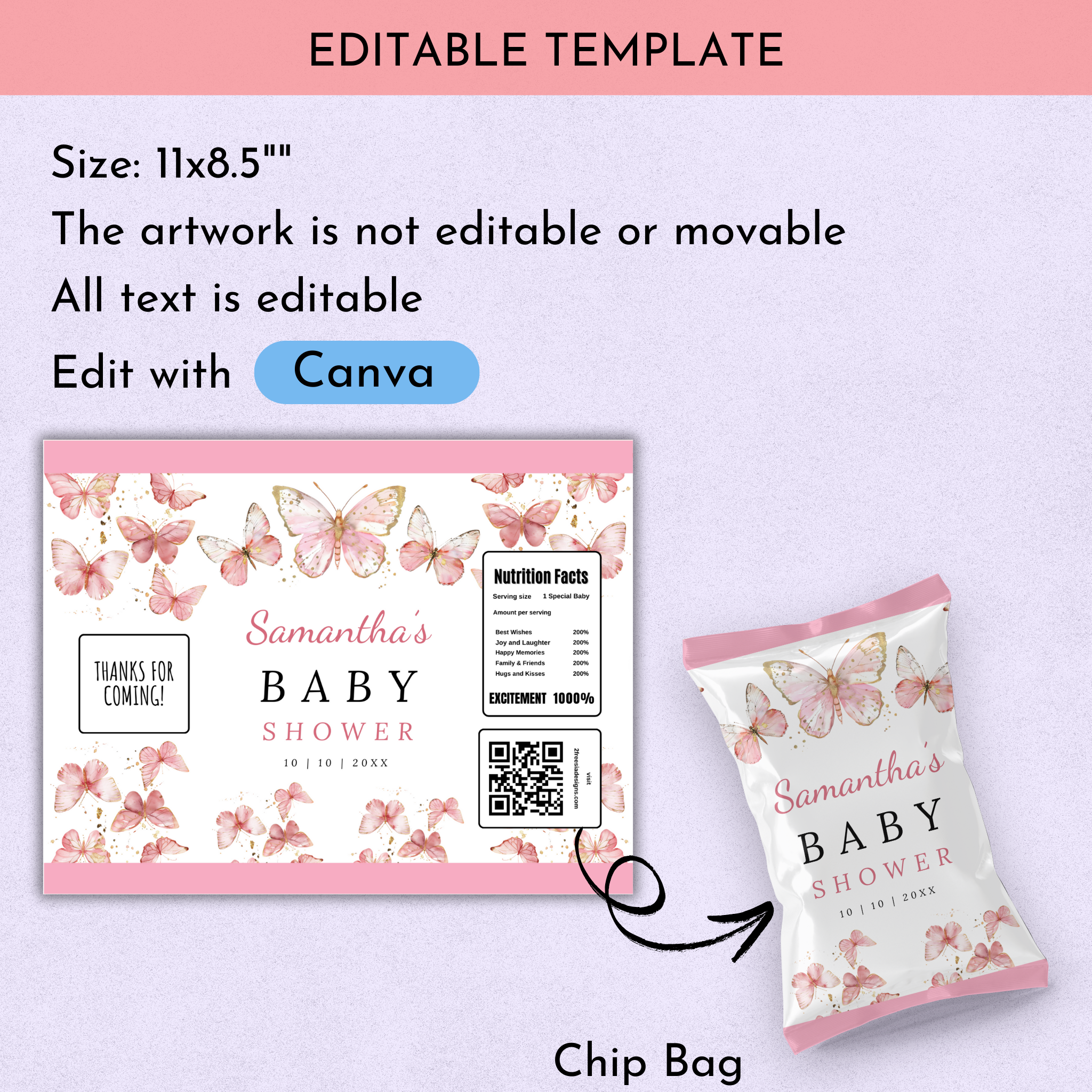 Pink Butterfly Baby Shower Favor Bundle