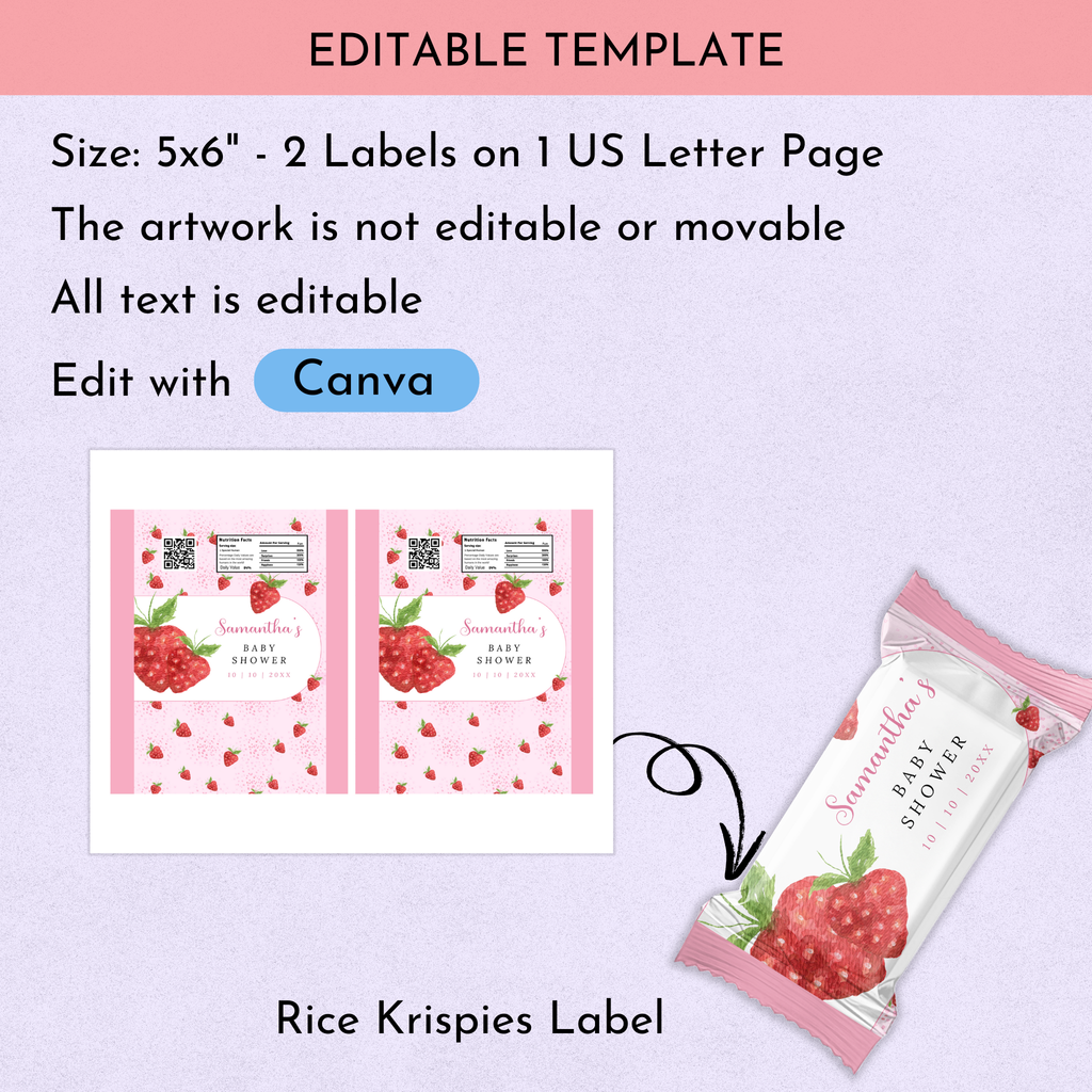 Berry Sweet Baby Shower Rice Treat Template