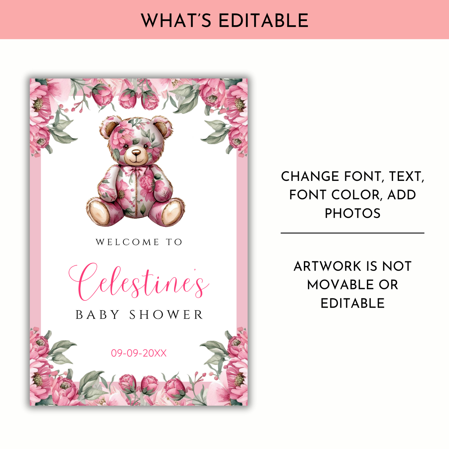 Baby in Bloom Welcome Sign Template - Pink