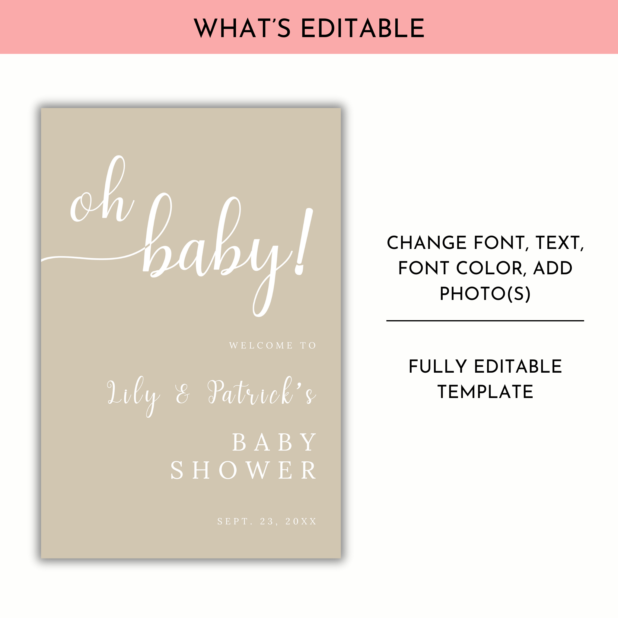 Oh Baby Shower Welcome Sign - Beige