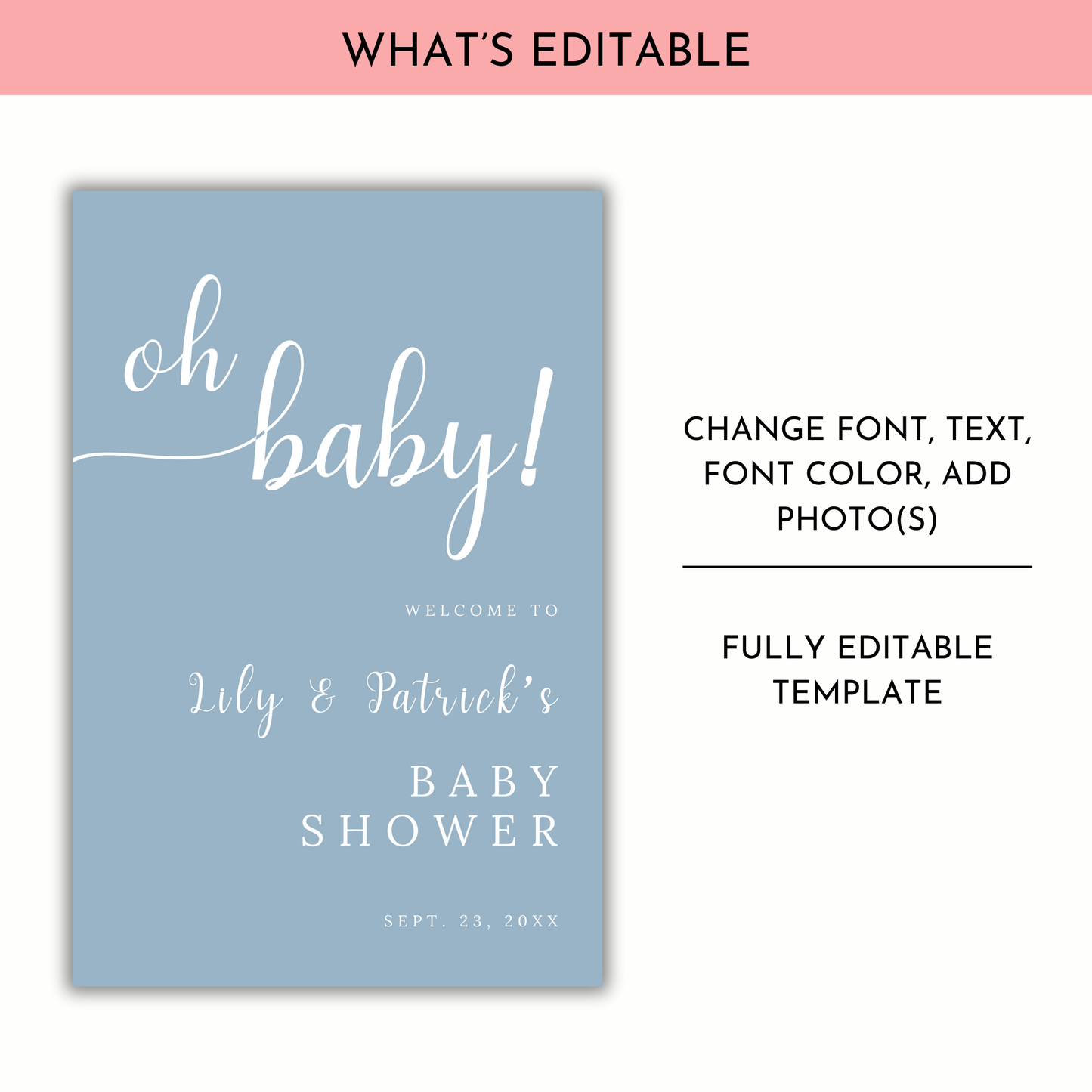 Oh Baby Shower Welcome Sign - Dusty Blue