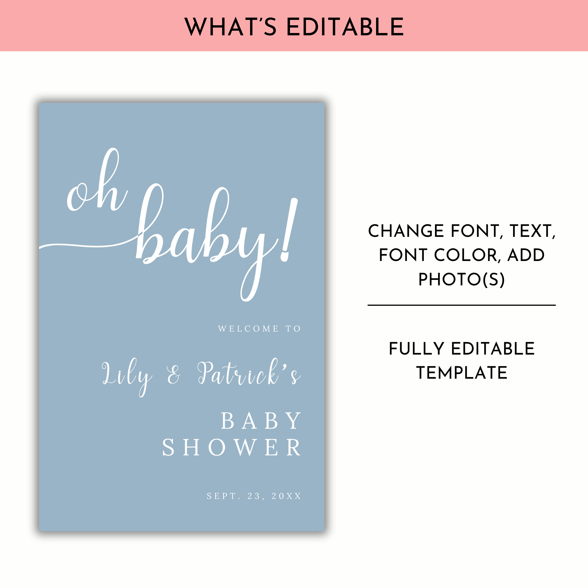 Oh Baby Shower Welcome Sign - Dusty Blue
