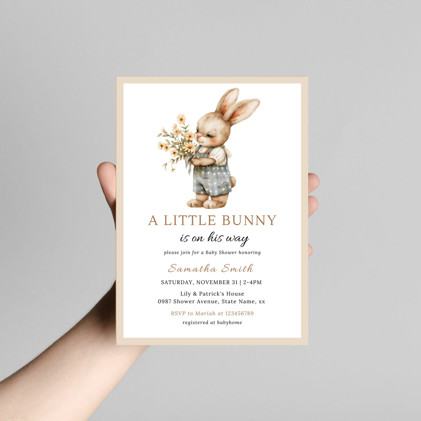 A Little Bunny is on His Way, Boy Bunny Invitation