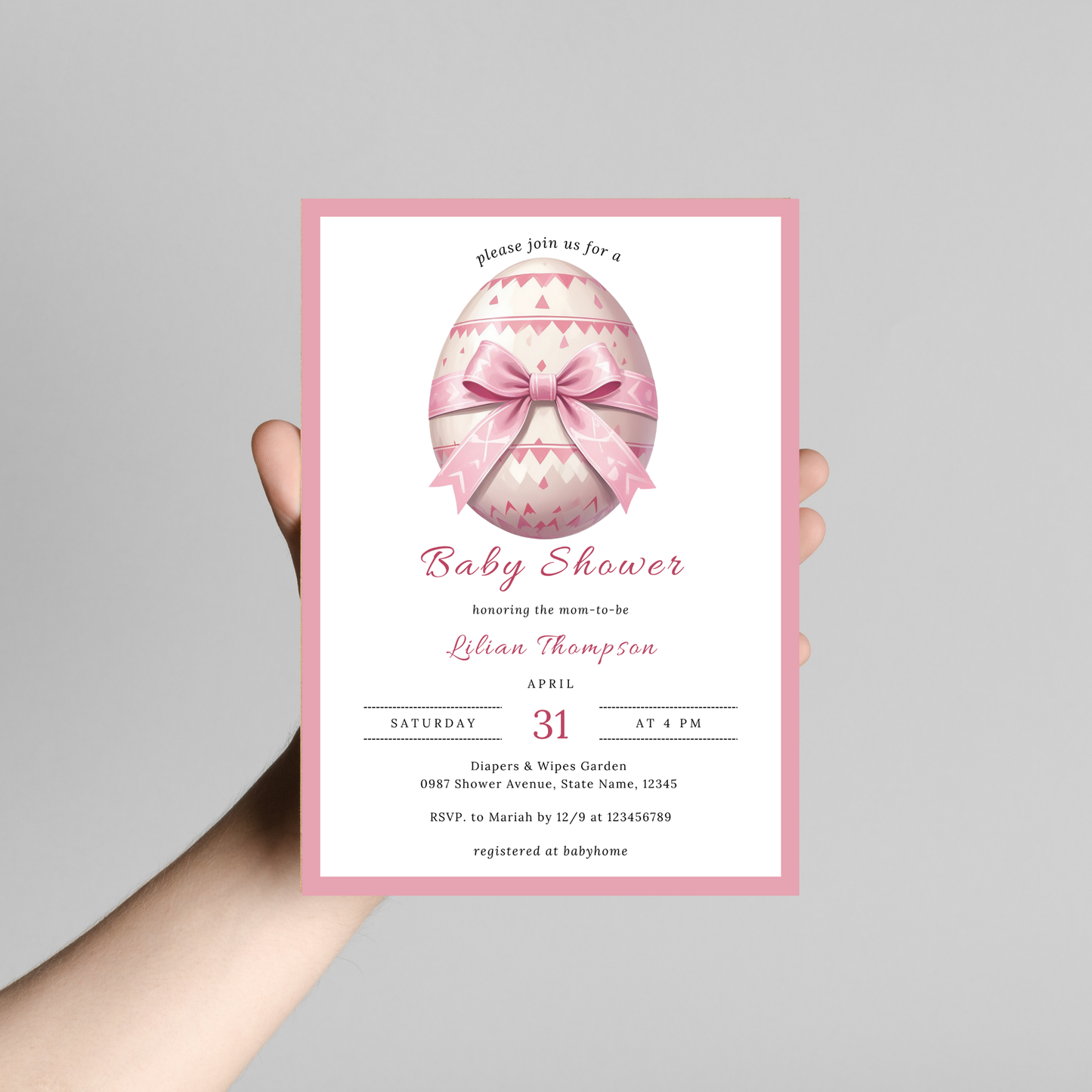 Easter Baby Shower Invitation - Pink Egg Baby