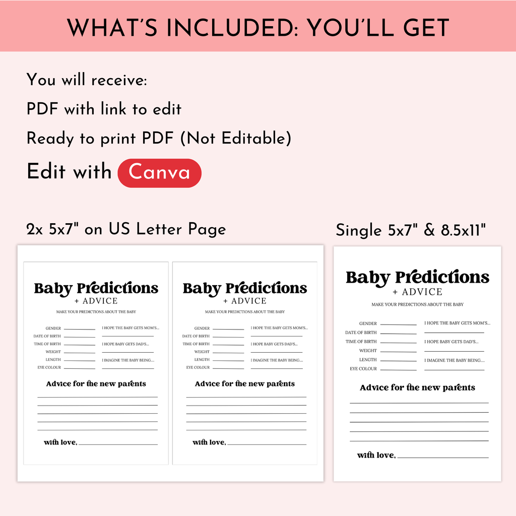 Baby Shower Predictions & Advice Card