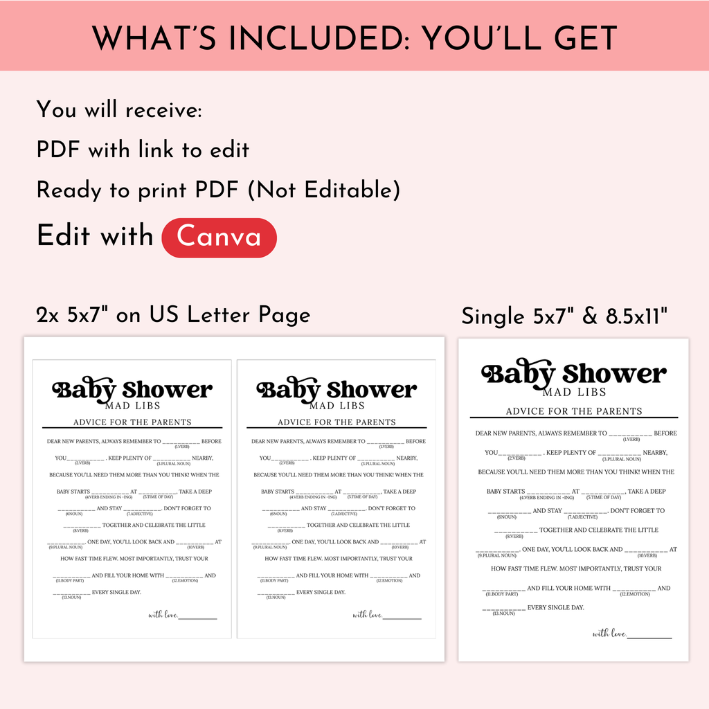 Baby Shower Mad Libs Game