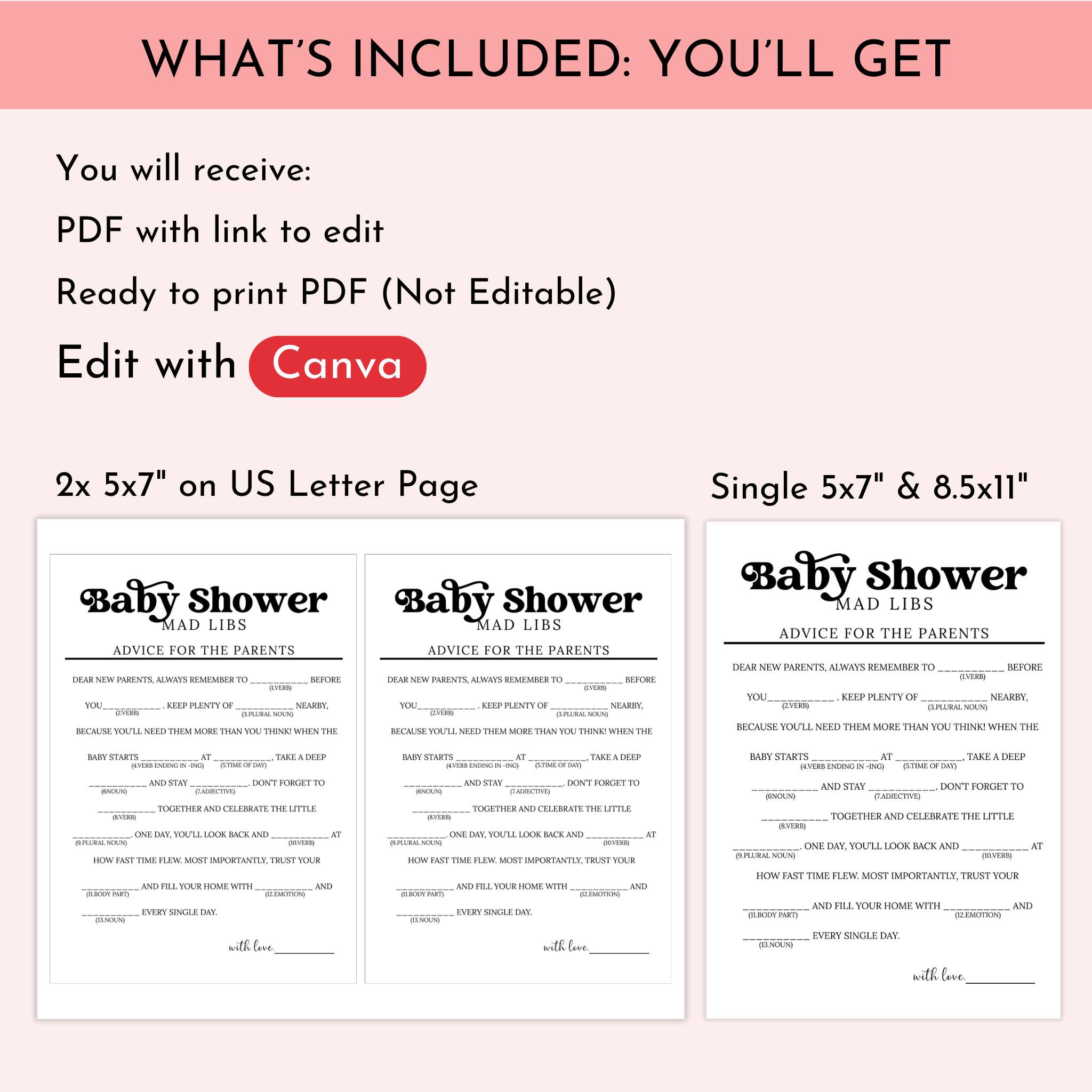 Baby Shower Mad Libs Game