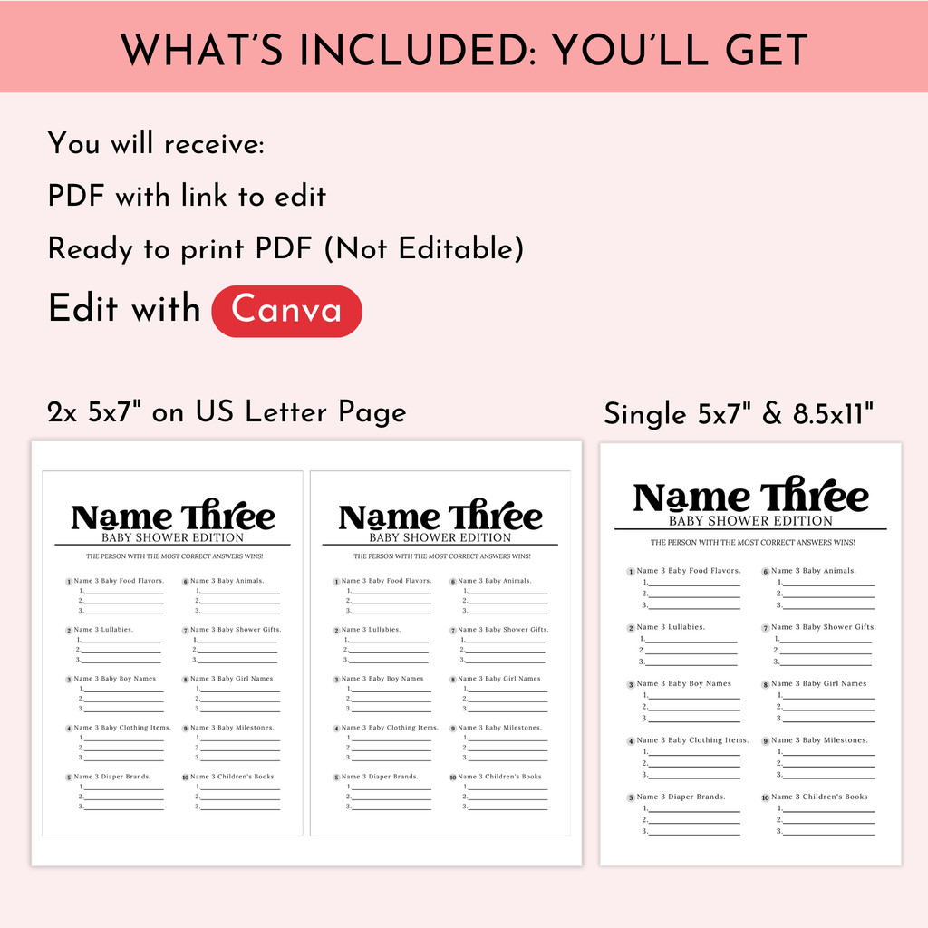 Baby Shower Name Three Game