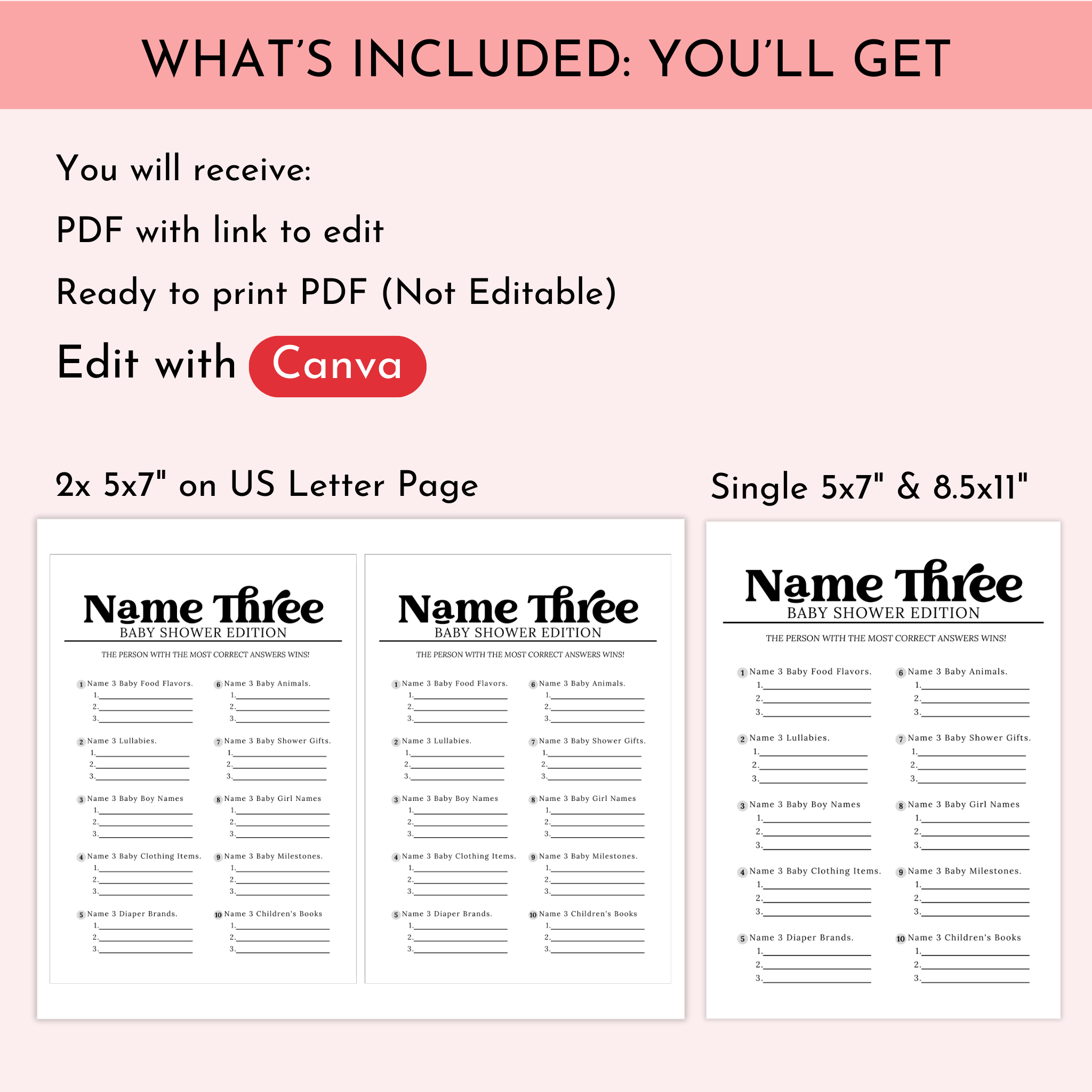 Baby Shower Name Three Game