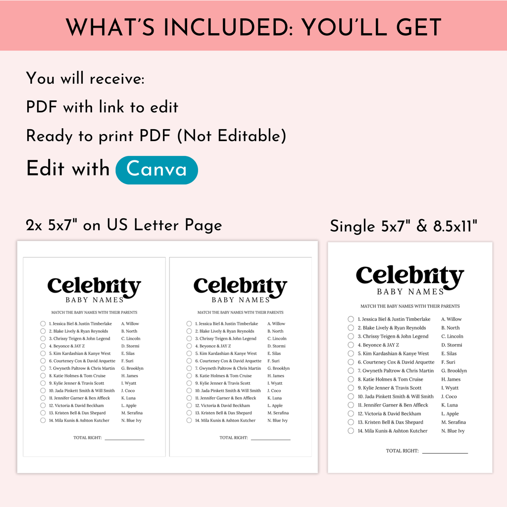 Celebrity Baby Names Baby Shower Game