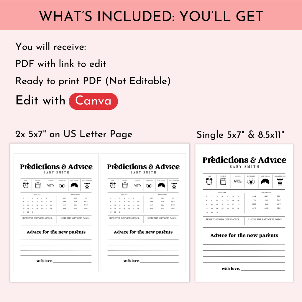 Baby Shower Predictions & Advice Card