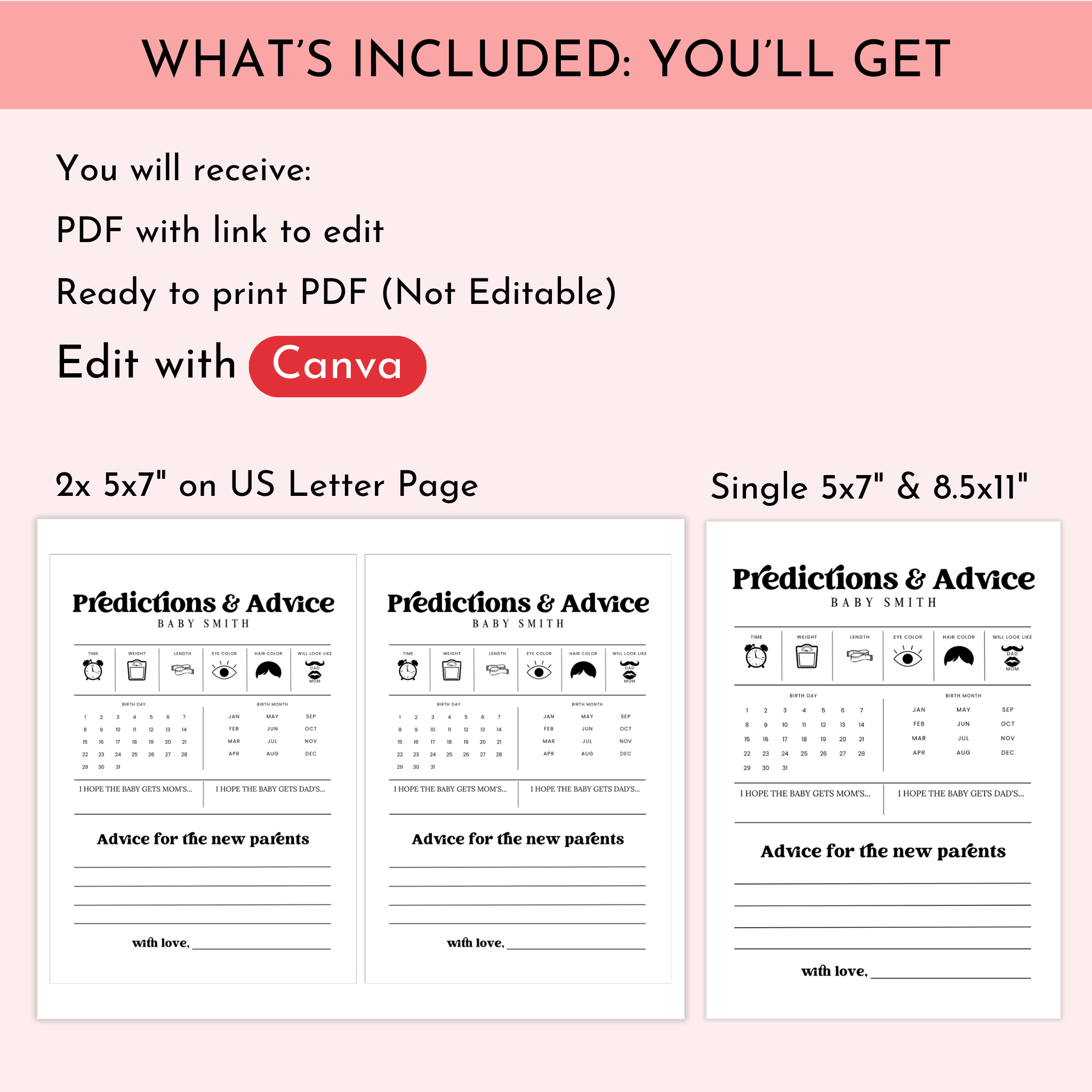 Baby Shower Predictions & Advice Card