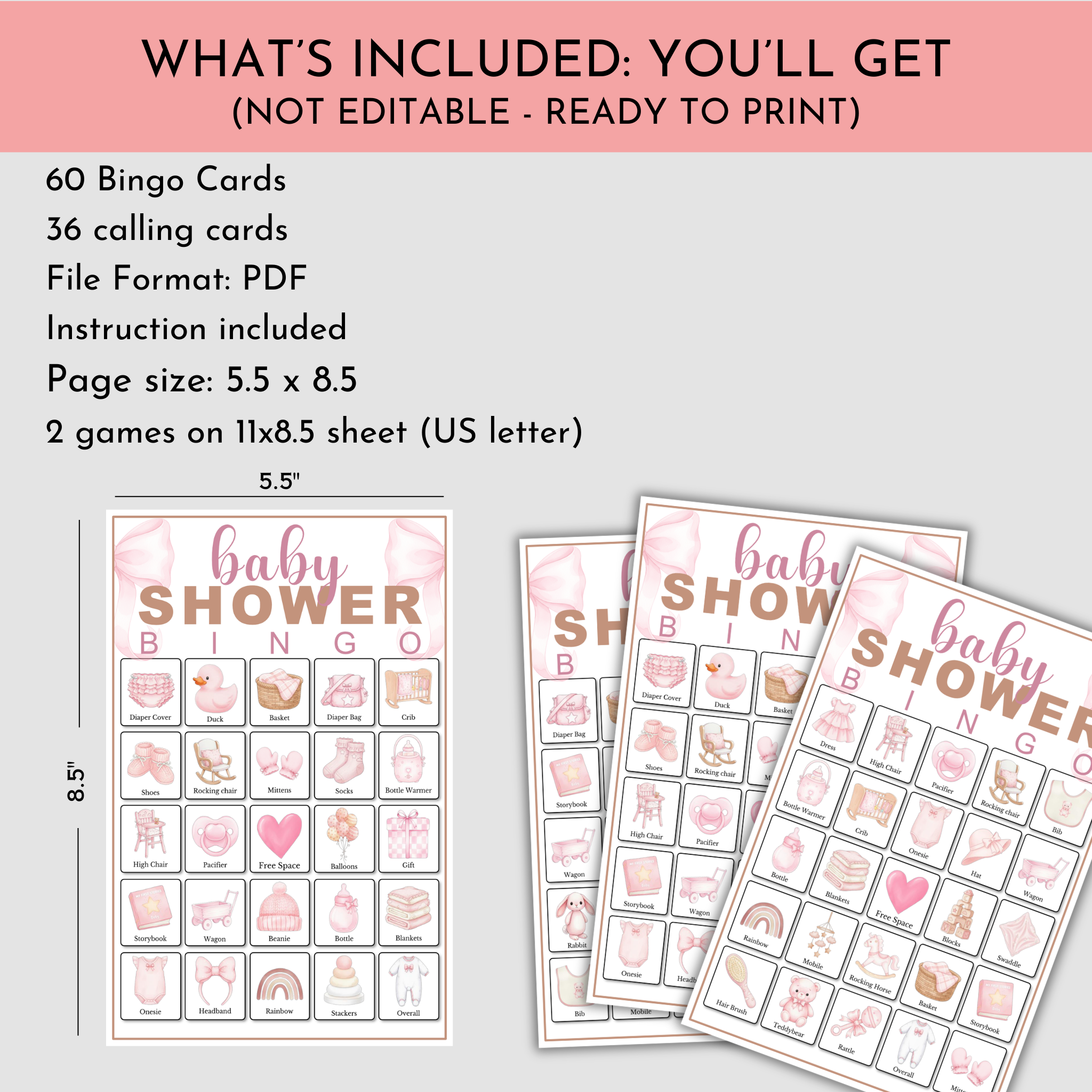 Baby Girl Shower Bingo