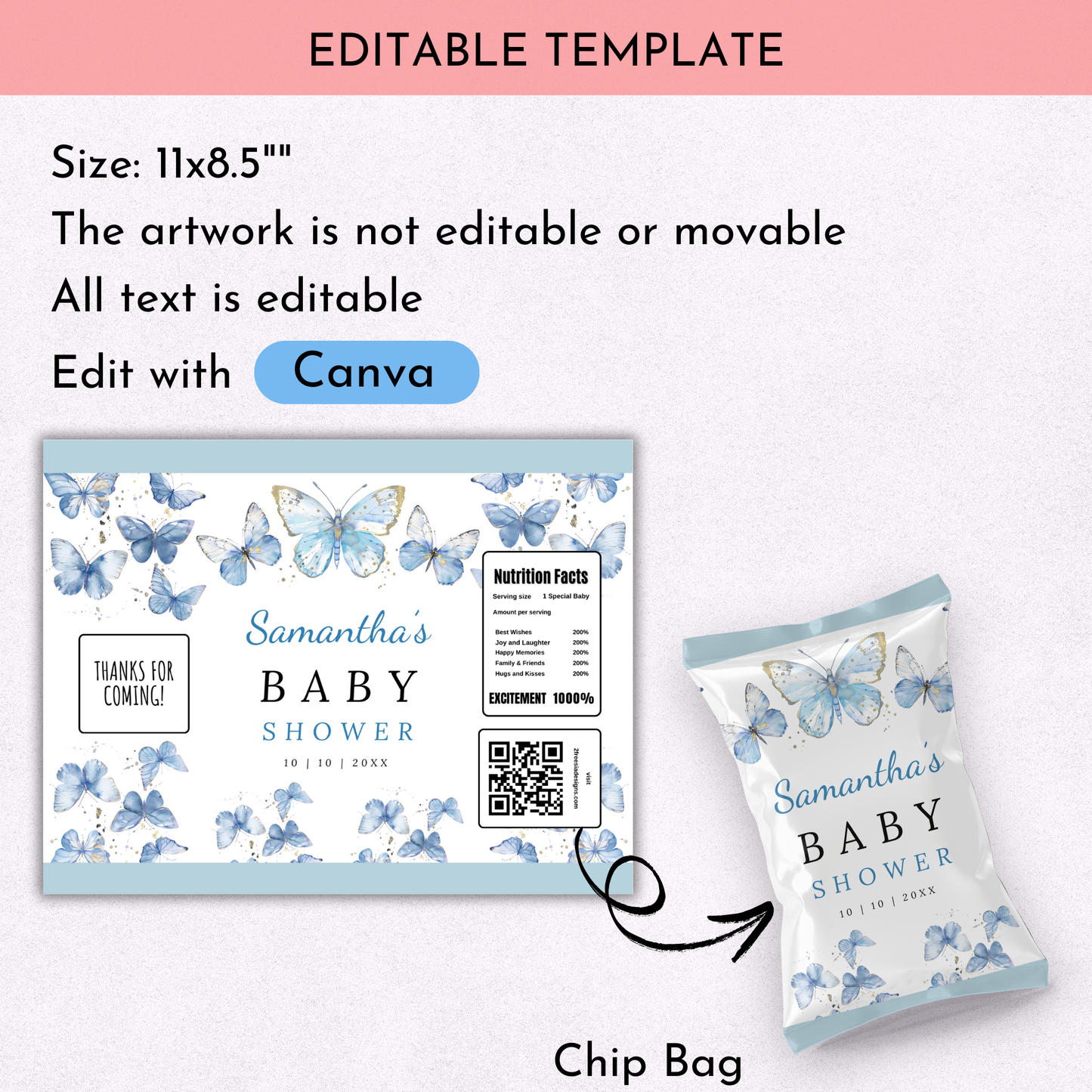 Blue Butterfly Baby Shower Favor Bundle