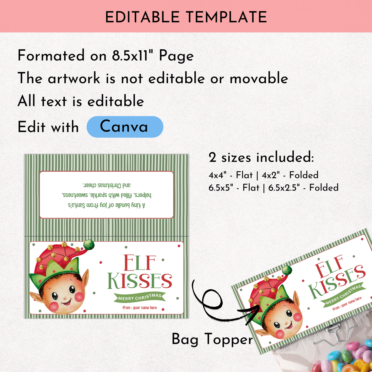Elf Kisses Treat Bag Topper