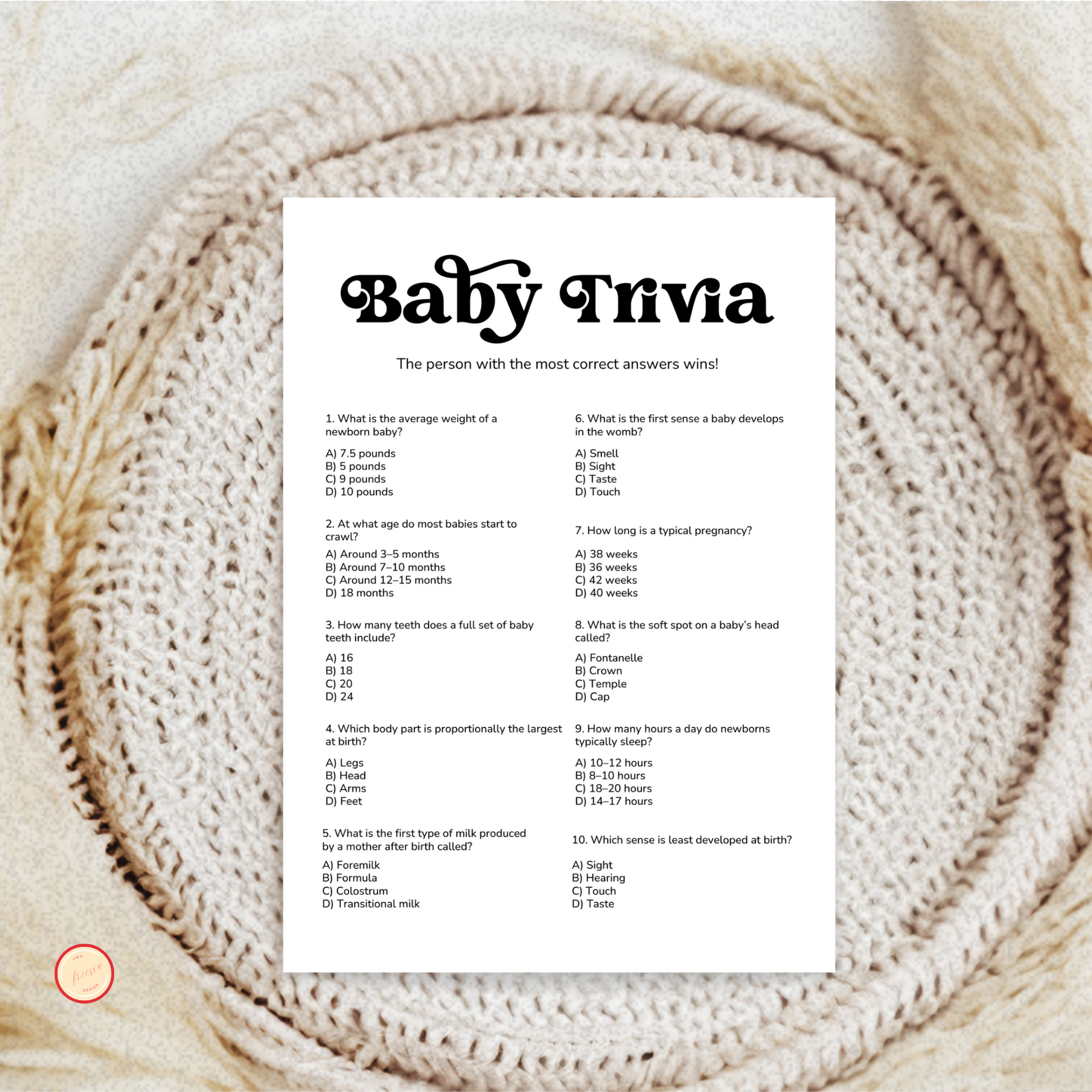 Baby Shower Trivia Game