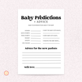 Baby Shower Predictions & Advice Card