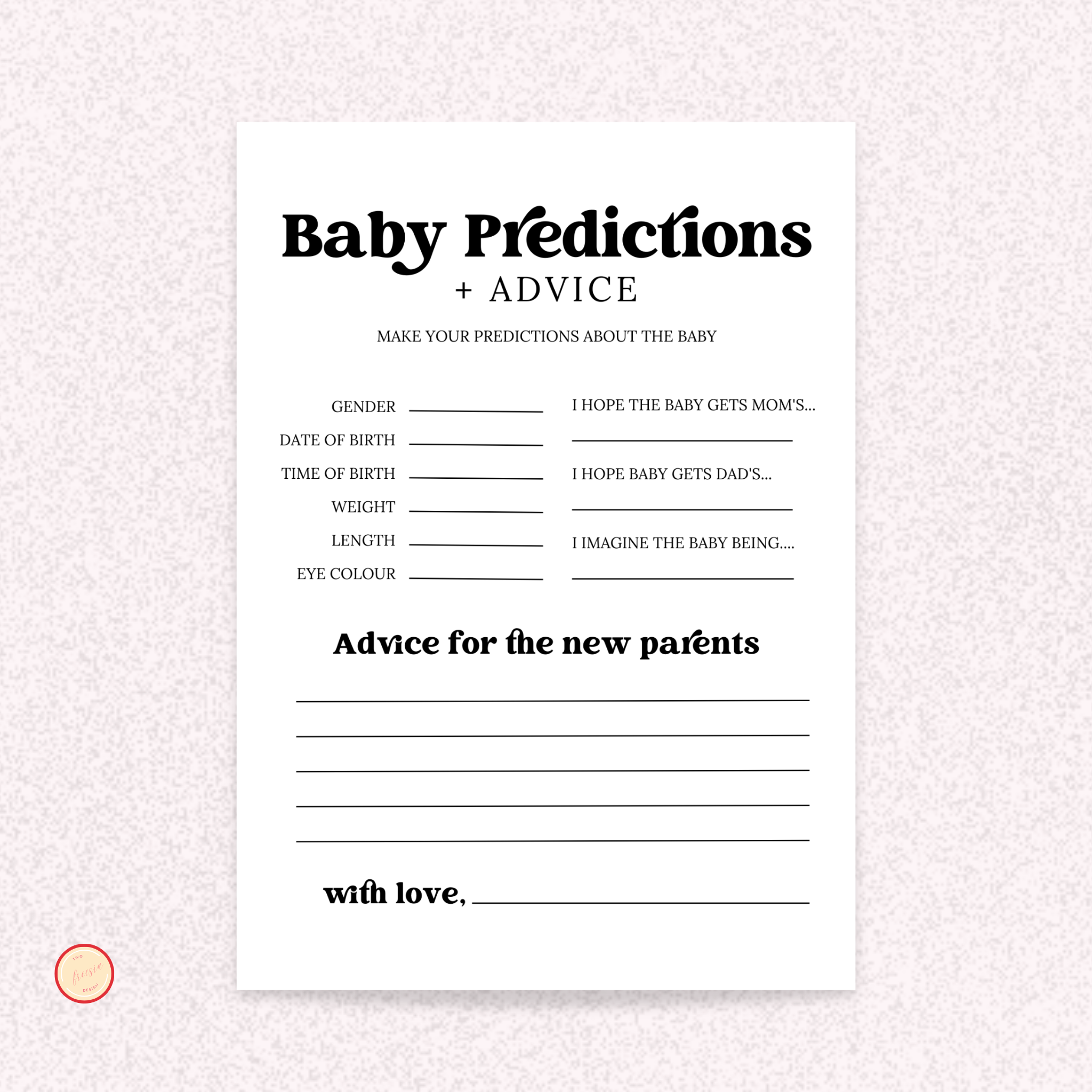 Baby Shower Predictions & Advice Card