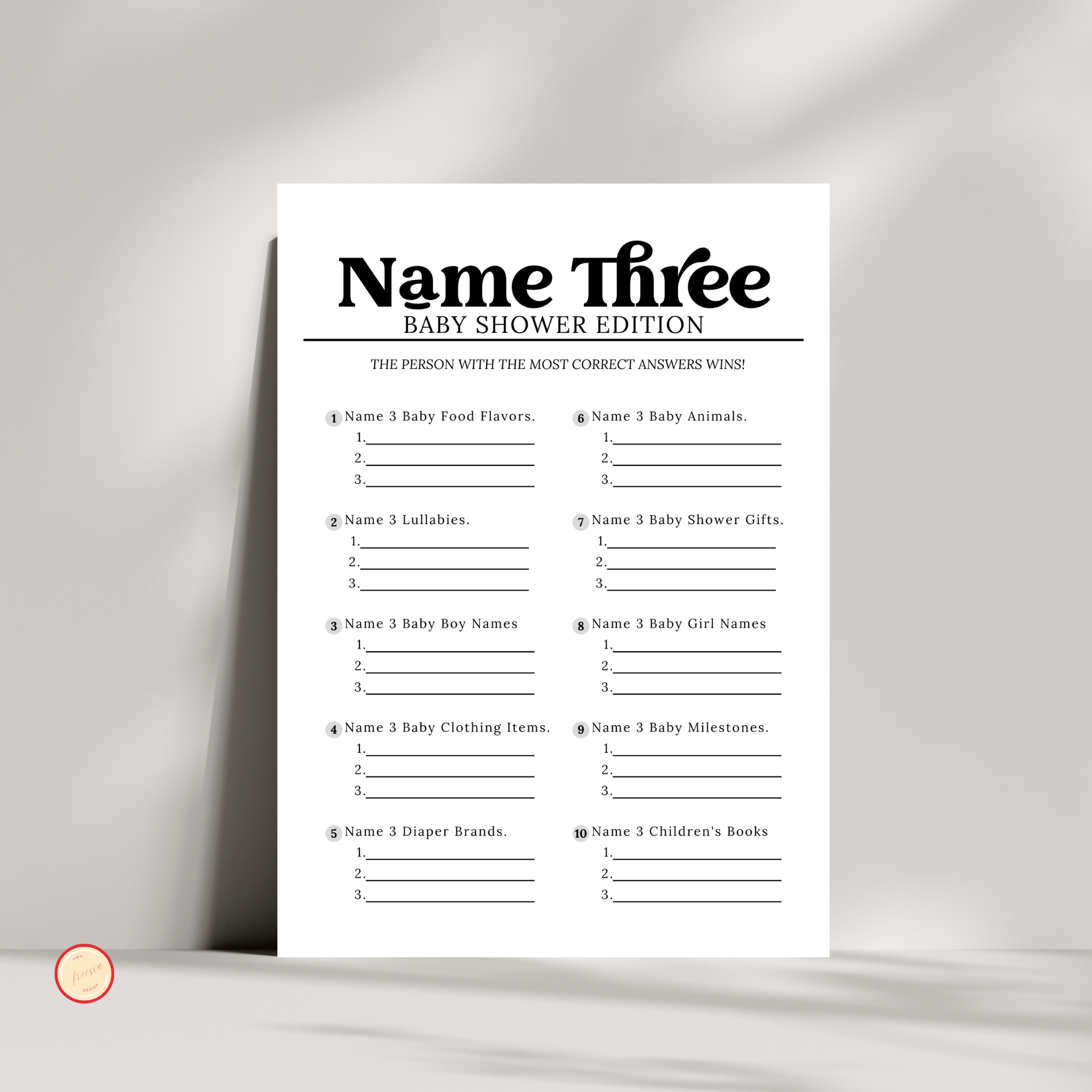 Baby Shower Name Three Game