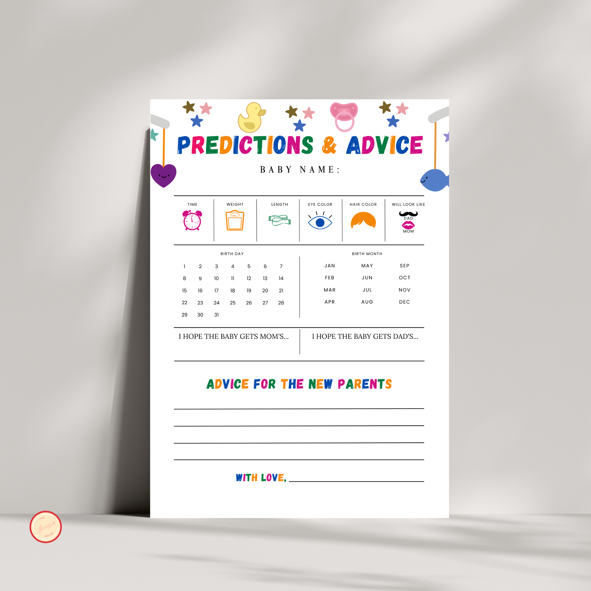 Baby Shower Predictions & Advice Card