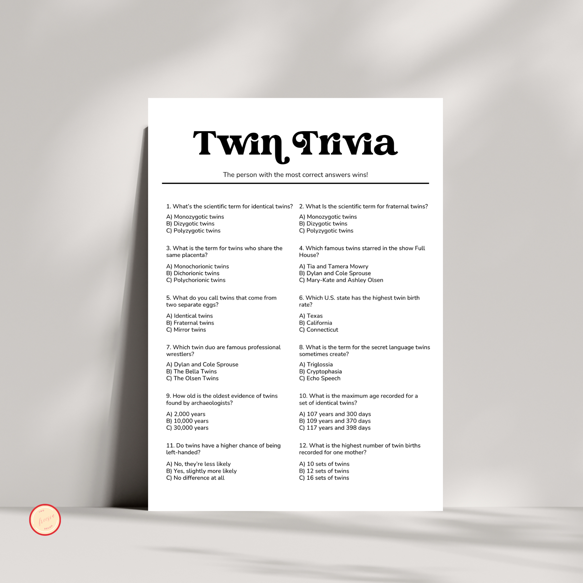 Twin Trivia Game
