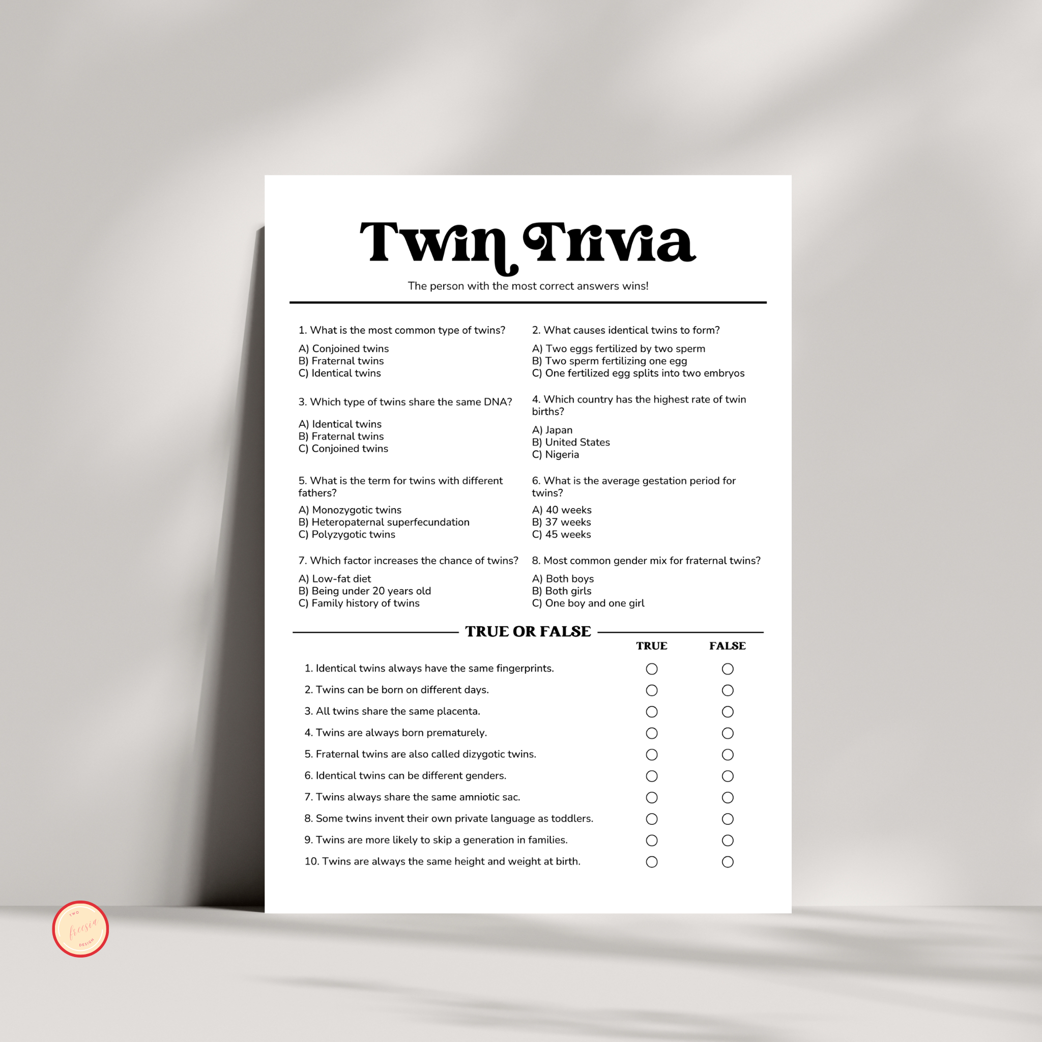Minimalist Twin Trivia Game