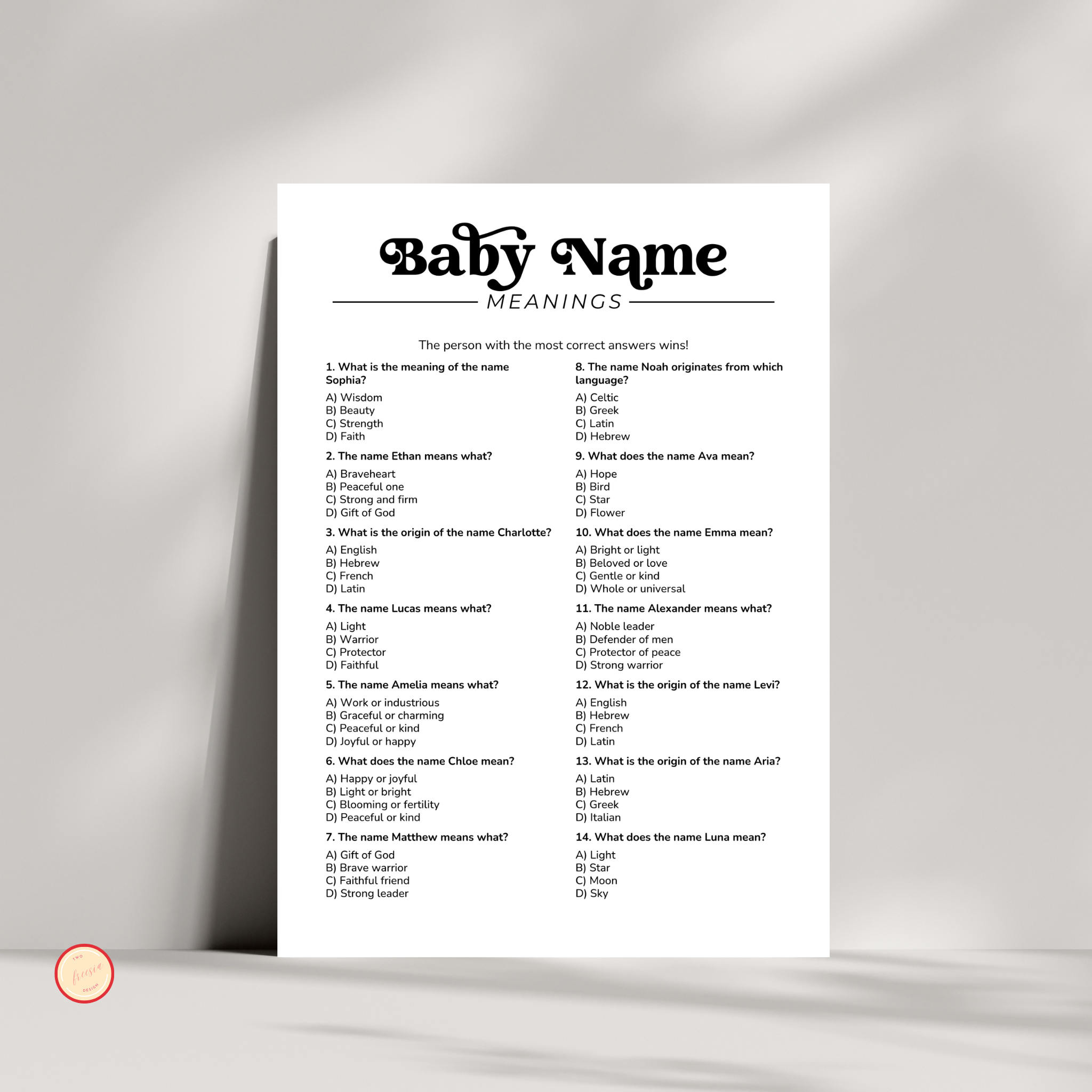 Baby Name Meanings Game