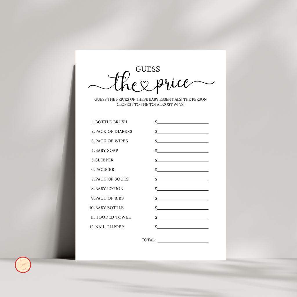 Guess the Price Baby Shower Game