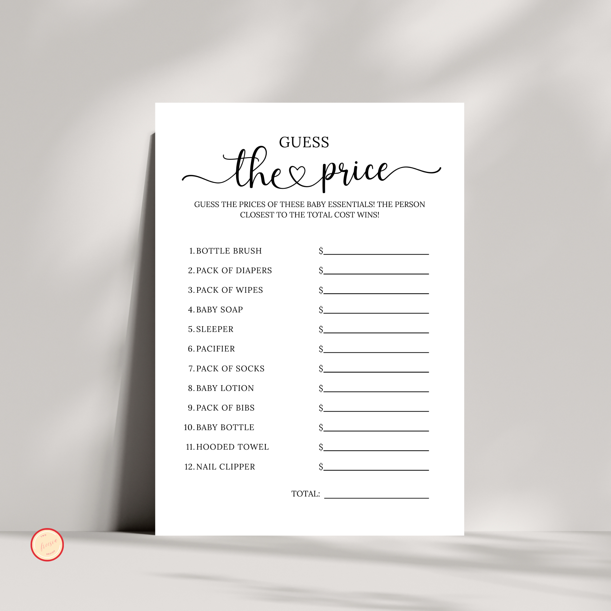 Guess the Price Baby Shower Game