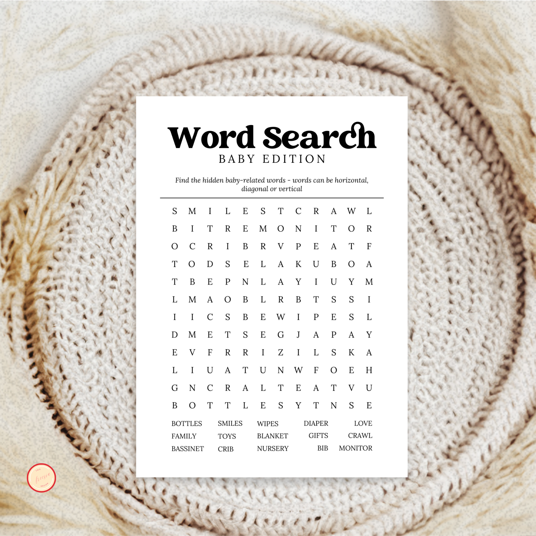 Baby Shower Word Search Game