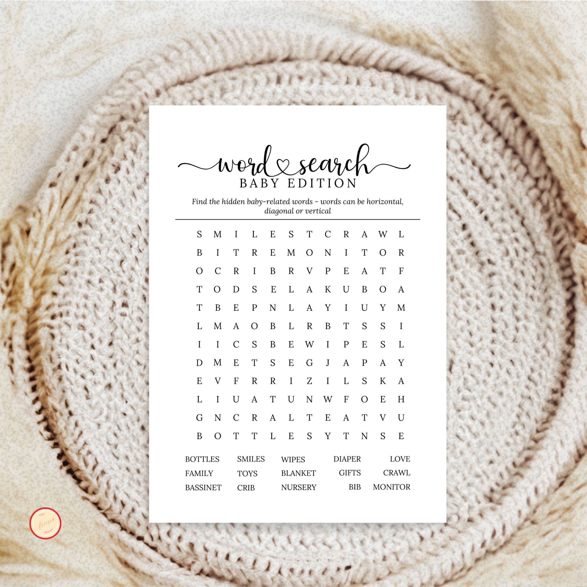 Baby Shower Word Search Game