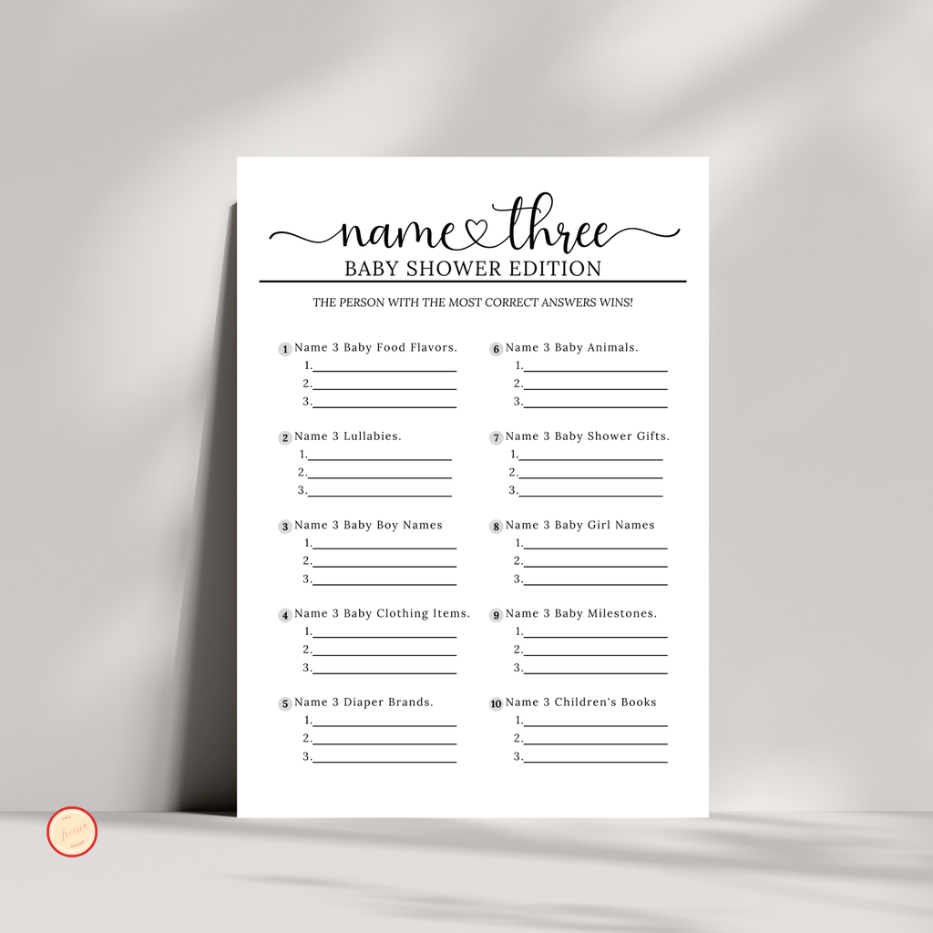 Name Three Baby Shower Game