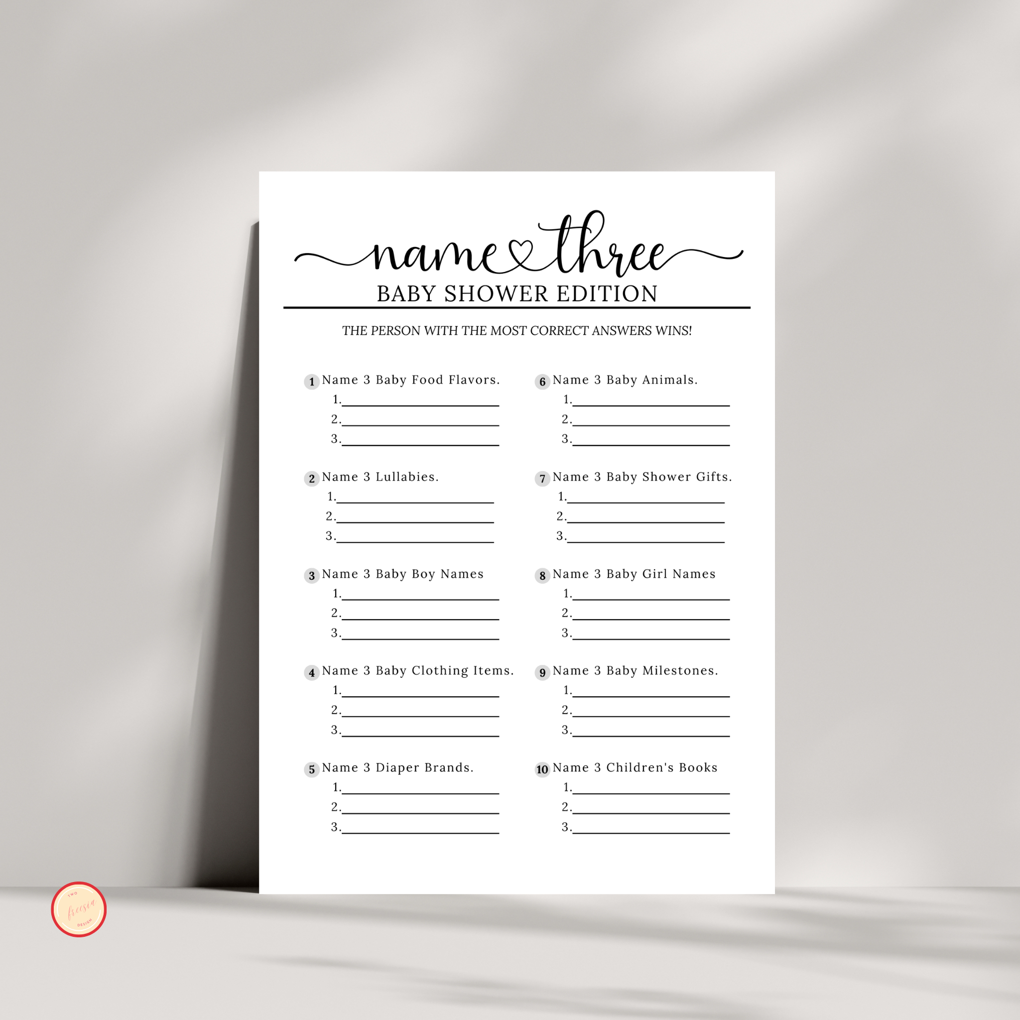 Name Three Baby Shower Game