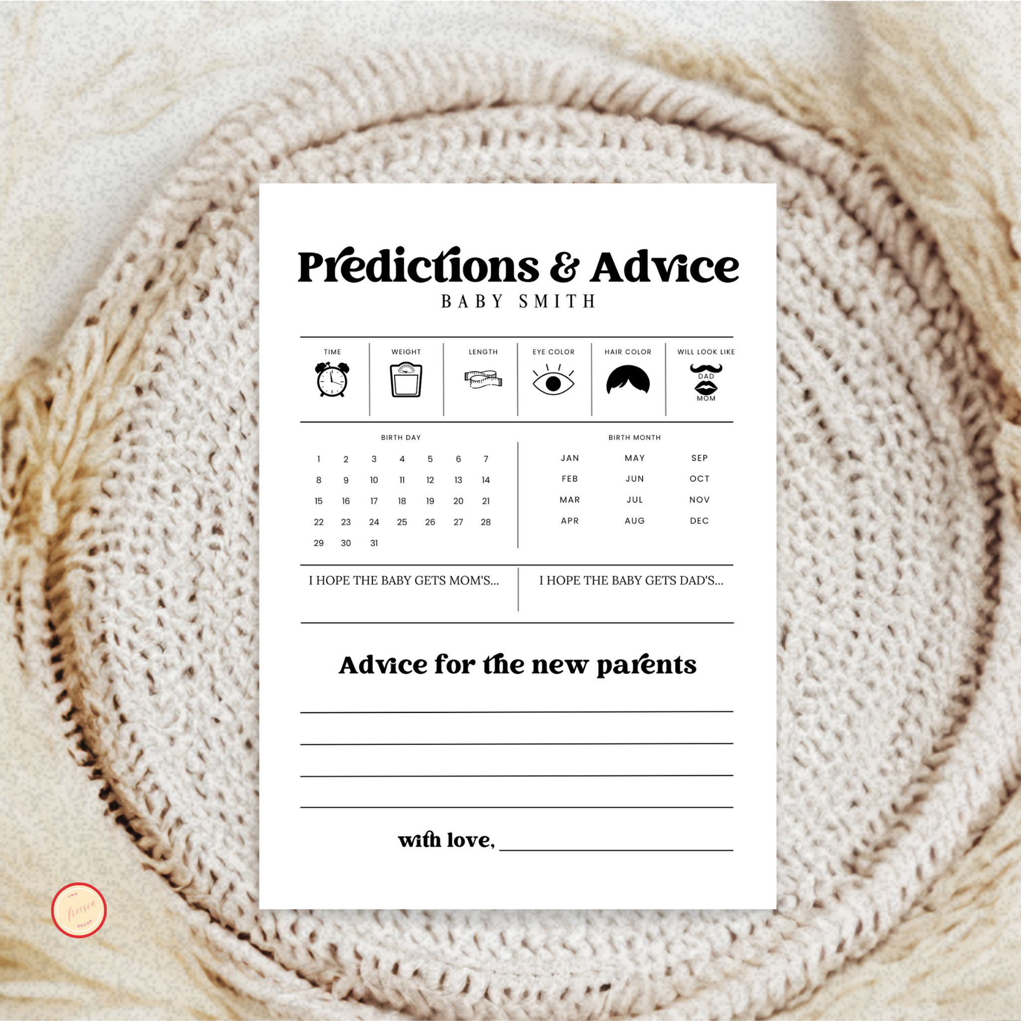 Baby Shower Predictions & Advice Card