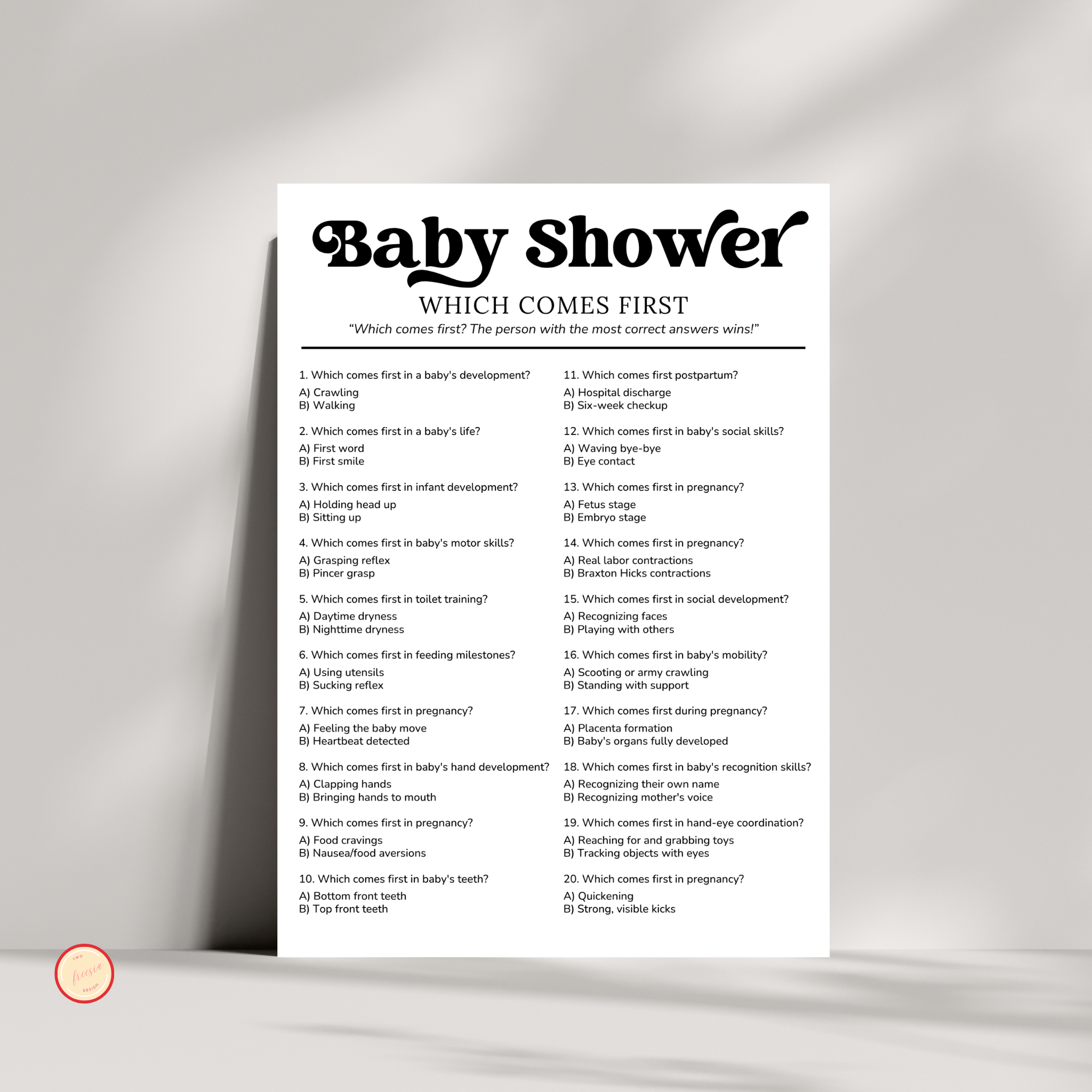 Which Comes First Game | Baby Shower