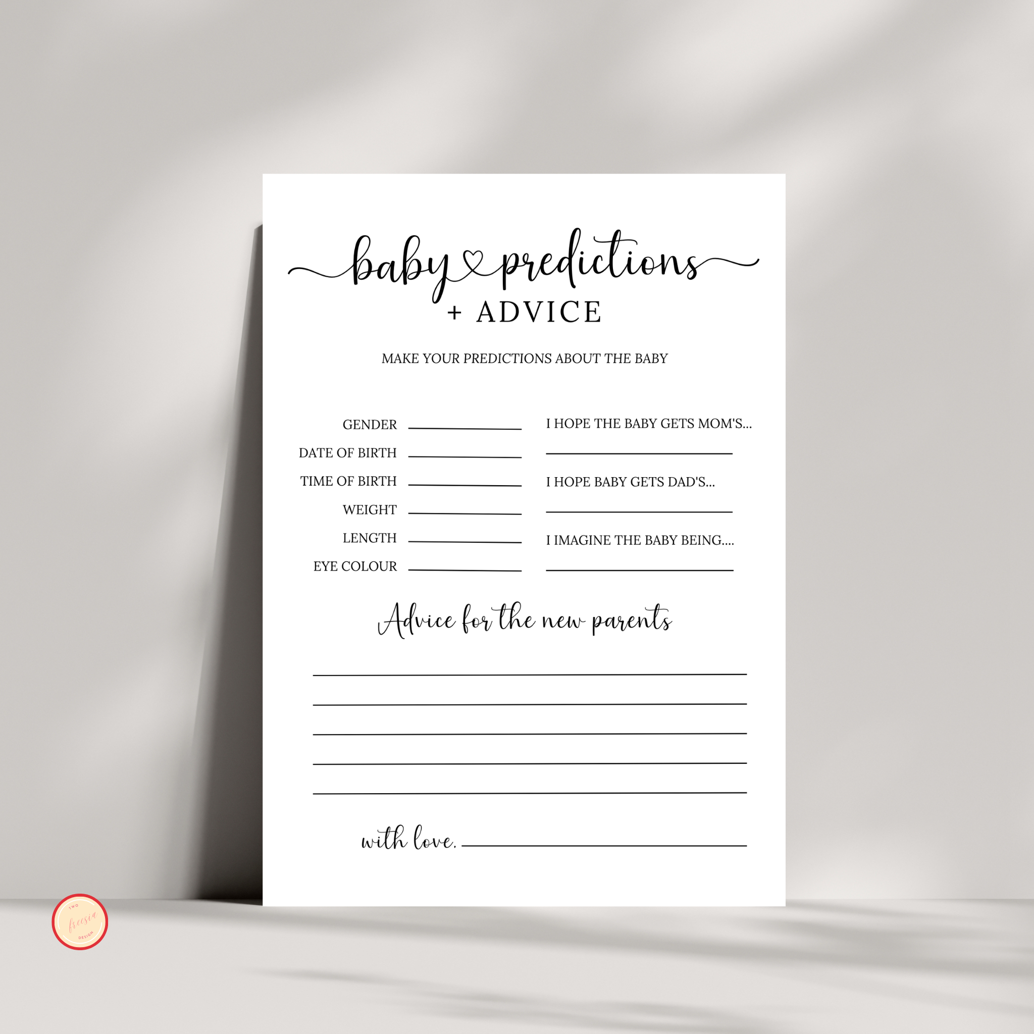 Baby Shower Predictions & Advice Card