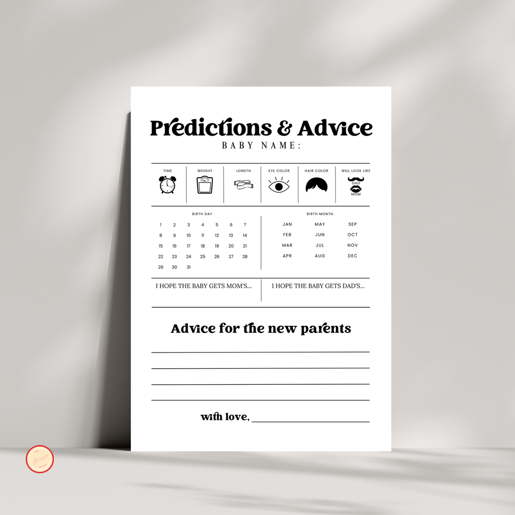 Baby Shower Predictions & Advice Card